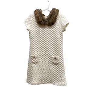 Nautica Girls' Double Knit Quilted Dress with Faux Fur Collar